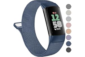 Amzpas Magnetic Band Compatible with Fitbit Charge 6 / Charge 5 Bands for Women Men, Stainless Steel Mesh Loop Adjustable Metal Wristband Replacement Strap for Fitbit Charge 5 / Charge 6 Band