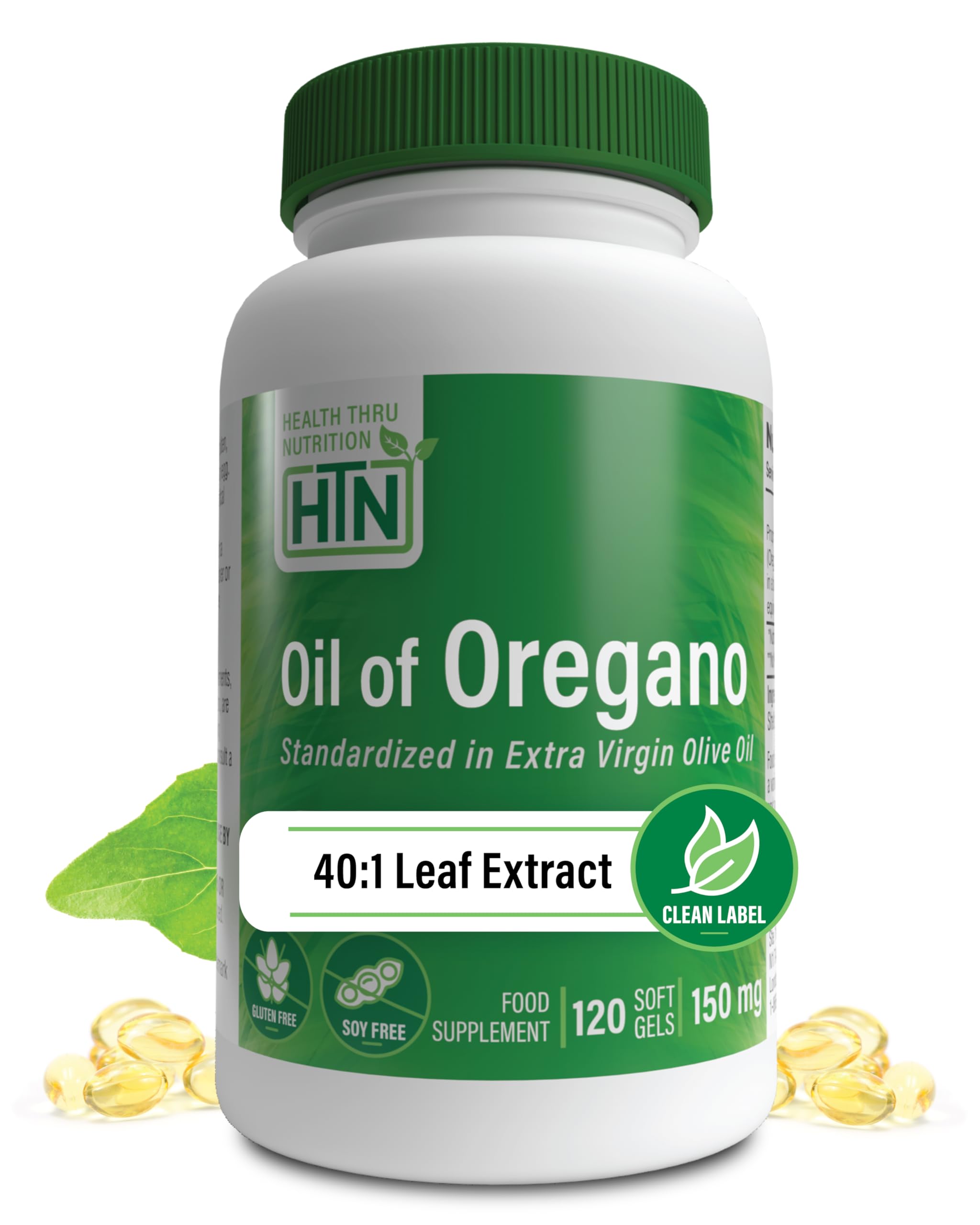 Oil of Oregano 120 Mini-Softgels | Wild Harvested | European 40:1 Origanum Vulgare Equivalent to 600mg Oregano in Extra Virgin Olive Oil | Non-GMO Gluten Free | by Health Thru Nutrition (Pack of 120)