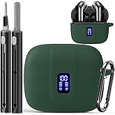 Silicone Case for TAGRY X08 Wireless Earbuds Case, Compatible with TAGRY Bluetooth Headphones True Wireless Earbuds with Keychain with Cleaning Pen - Green
