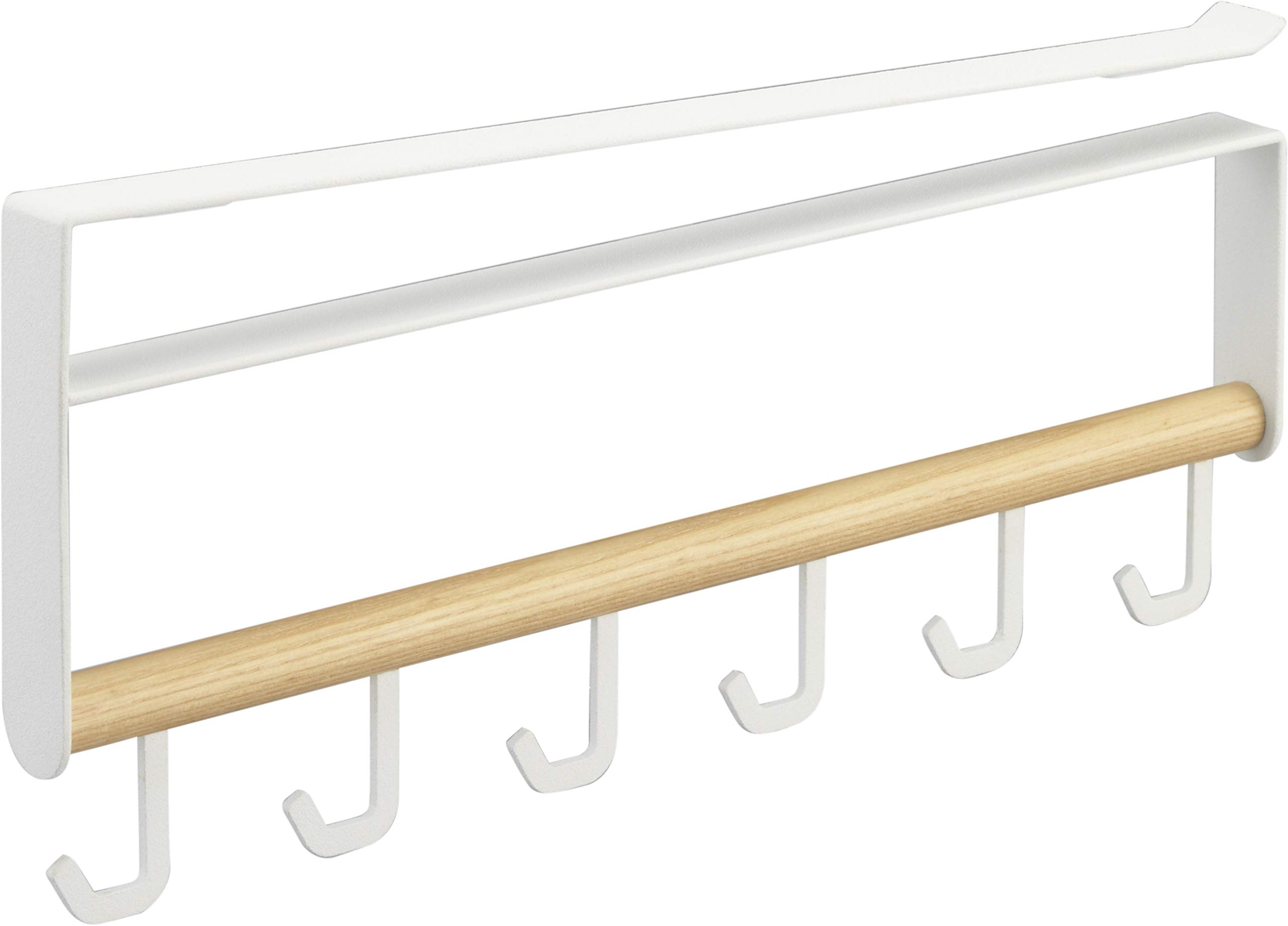 Yamazaki 3156 Tosca Under-Shelf Kitchen Tool Hooks, White, Steel/Wood, Minimalist, 2 x 30 x 15.5 cm