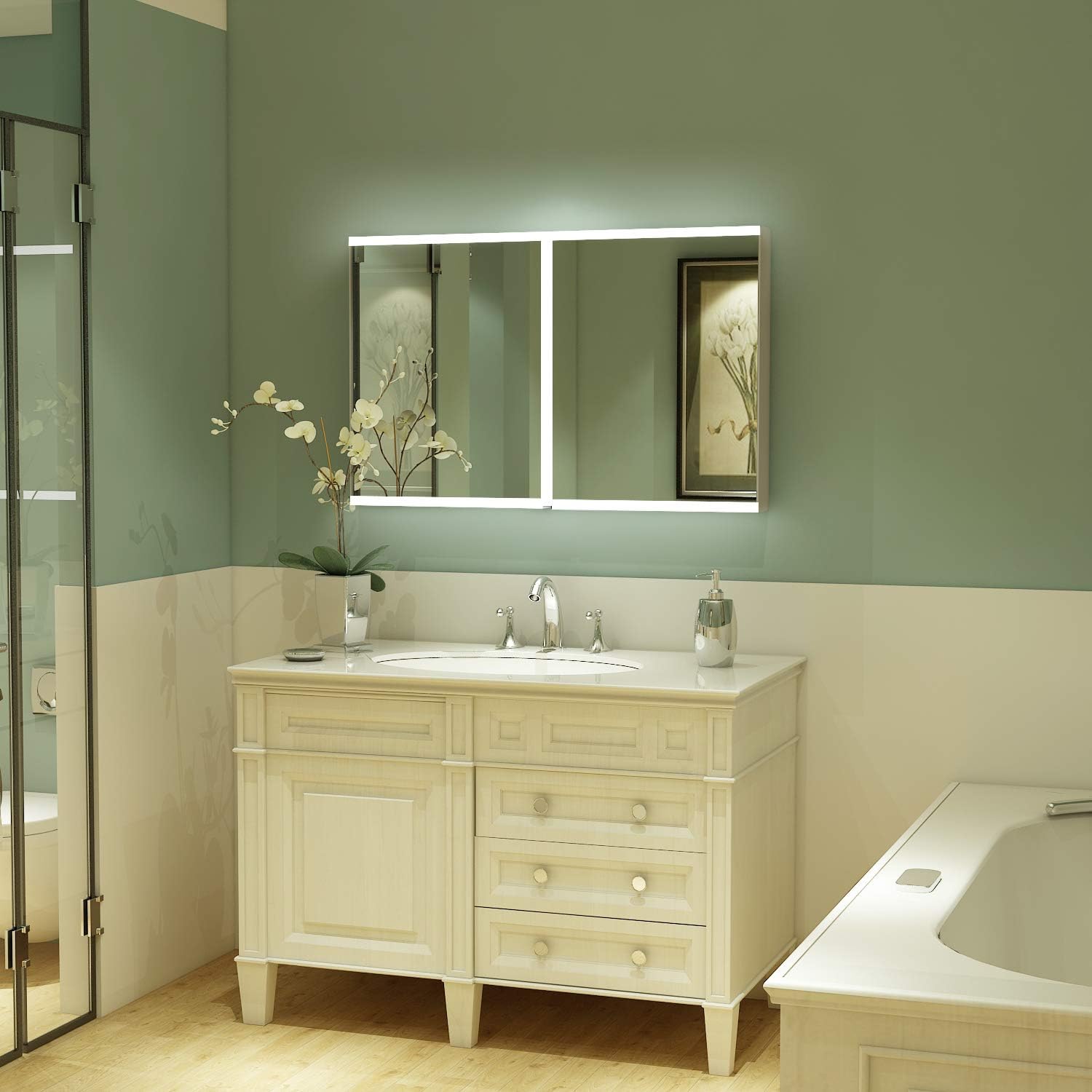 Amazon Com Exbrite Led Bathroom Medicine Cabinet With Mirror 3 Layer Storage Shelves Flexible Assembly 40 X26 Intelligent Switch Ip44 Aluminum Frame Casement Door Surface Mounting Only Home Kitchen