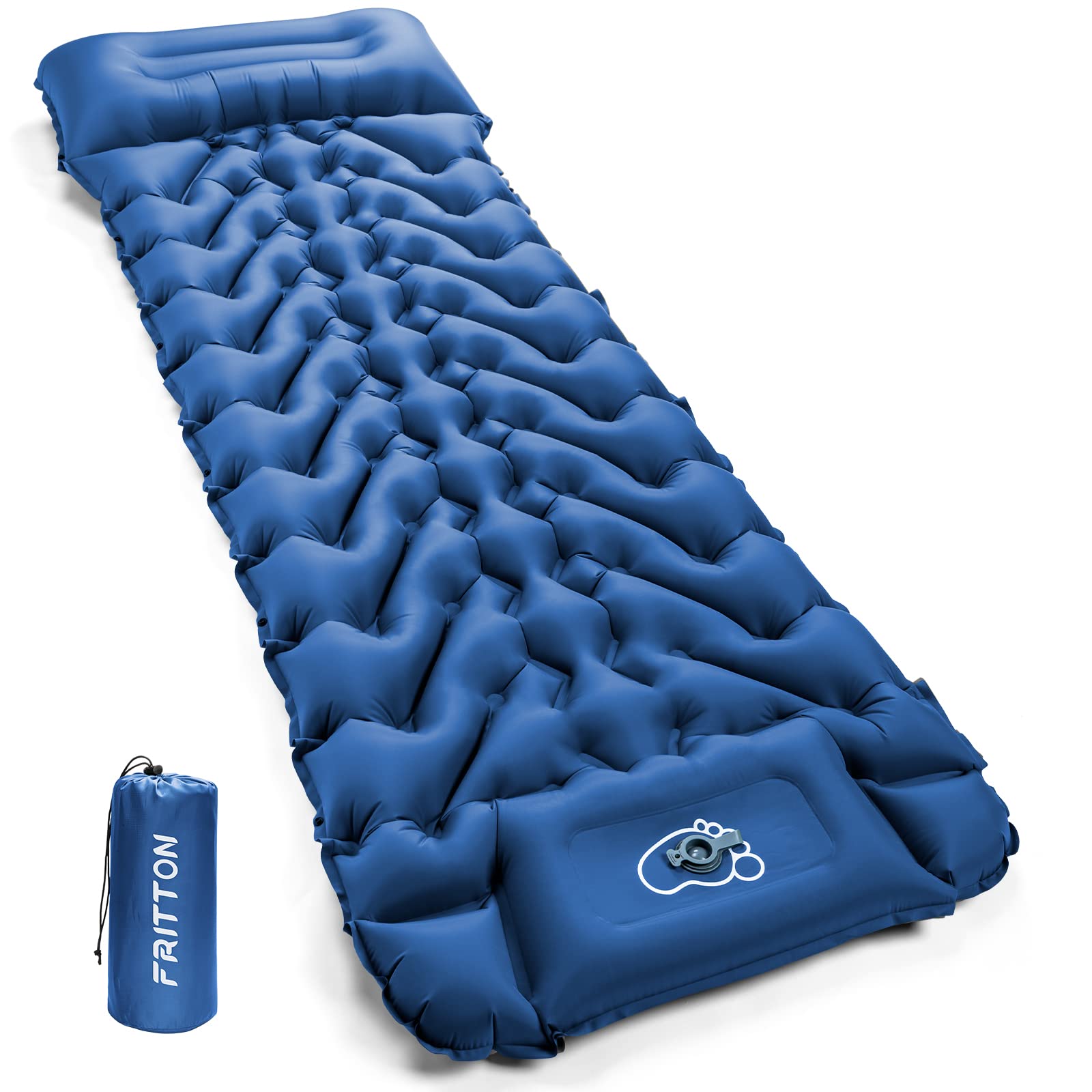 Photo 1 of FRITTON Sleeping Pad for Camping, Inflatable Sleeping Mat with Pillow 76.7"X26", Camping Pad with Built-in Foot Pump, Lightweight Camping Mattress Pad for Car Camping, Backpacking, Tent and Hiking