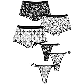WDIRARA Women's 6 Piece Goth Graphic Print Underwear Briefs Cheeky Mid Rise Panties Thongs