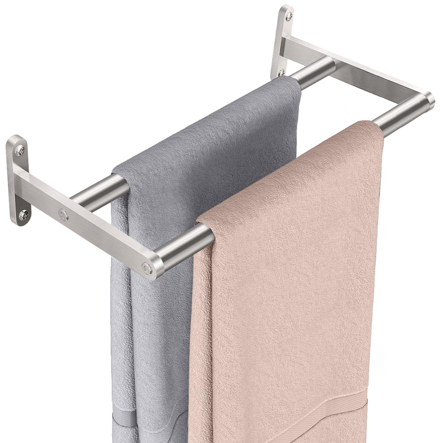 YUMORE Double Towel Rail Wall Mounted 40CM Bathroom Towels Holder Stainless Steel Dual Rod Long Bath Sheet Bar Rack for Bathroom Toilet, 16inch, Brushed