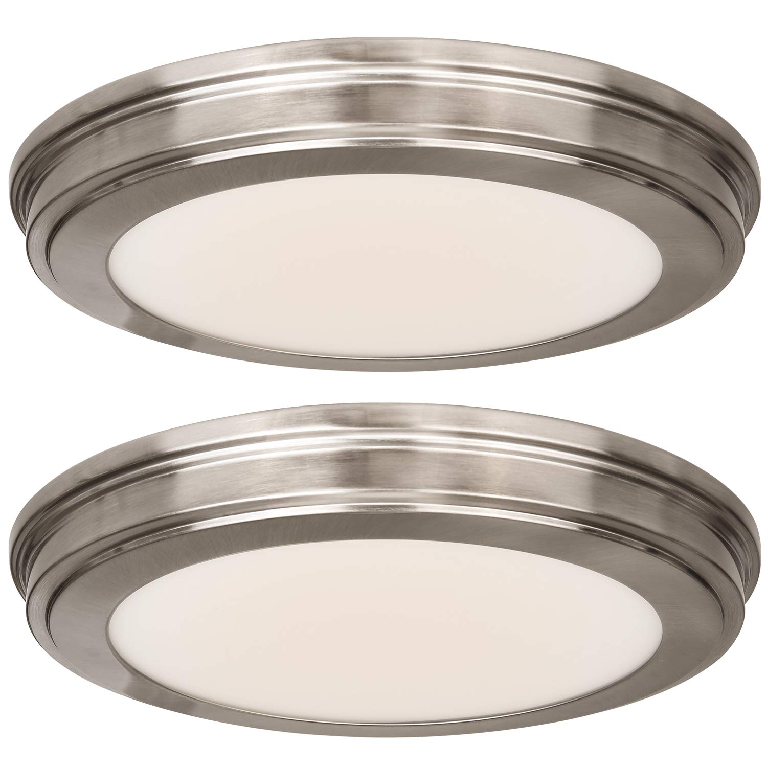 Hykolity 13 inch Brushed Nickel LED Ceiling Flush Mount, 3000K/4000K/5000K Switch 1365LM, 180W Incandescent Equivalent,CRI90 LED Round Ceiling Light Fixture for Bathrooom Bedroom Dining Room Office-2P