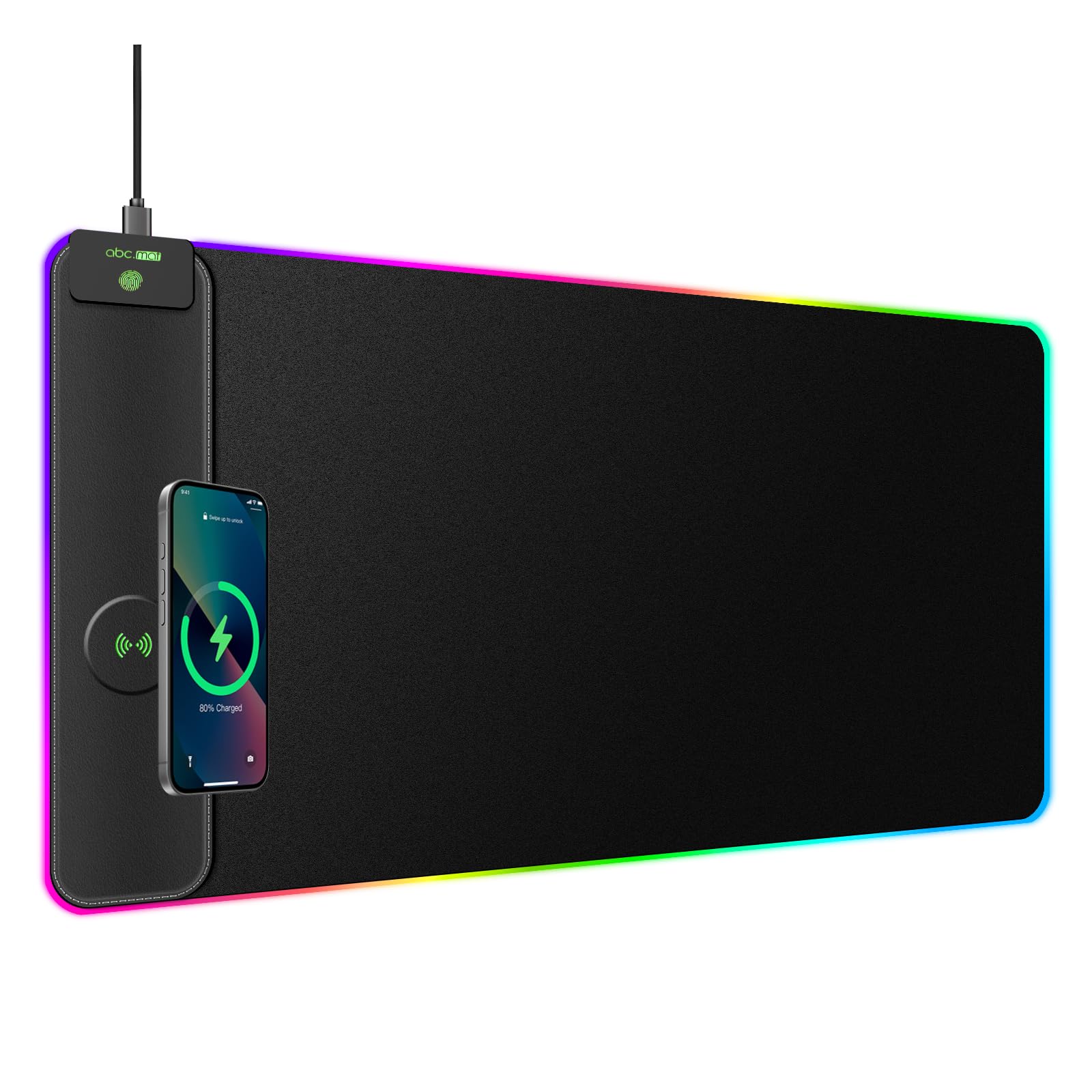 Photo 1 of Magnetic Wireless Charging RGB Mouse Pad, 31.5'' x 15.8'' Large LED Gaming Desk Mat, 24 Light Effects, Non-Slip Rubber Base, Waterproof Ultra-Smooth Surface