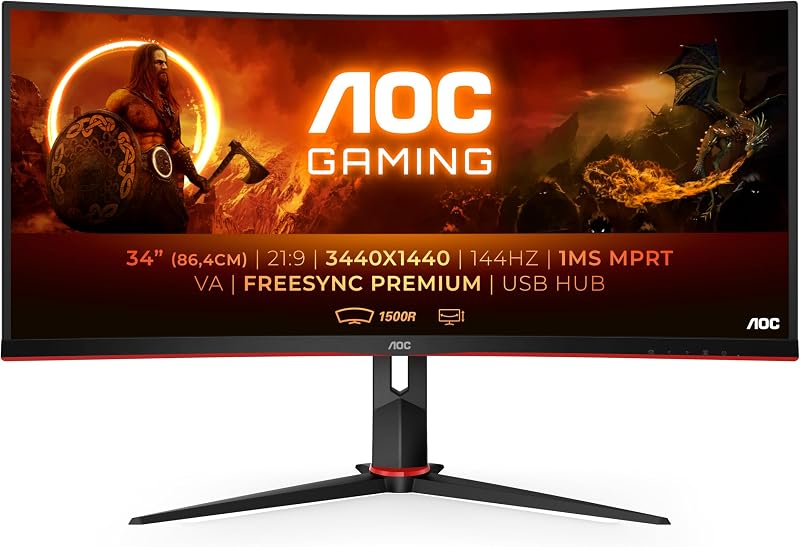AOC CU34G2X 34 inch WQHD Curved 144Hz Gaming Monitor 3440x1440 VA AMD FreeSync