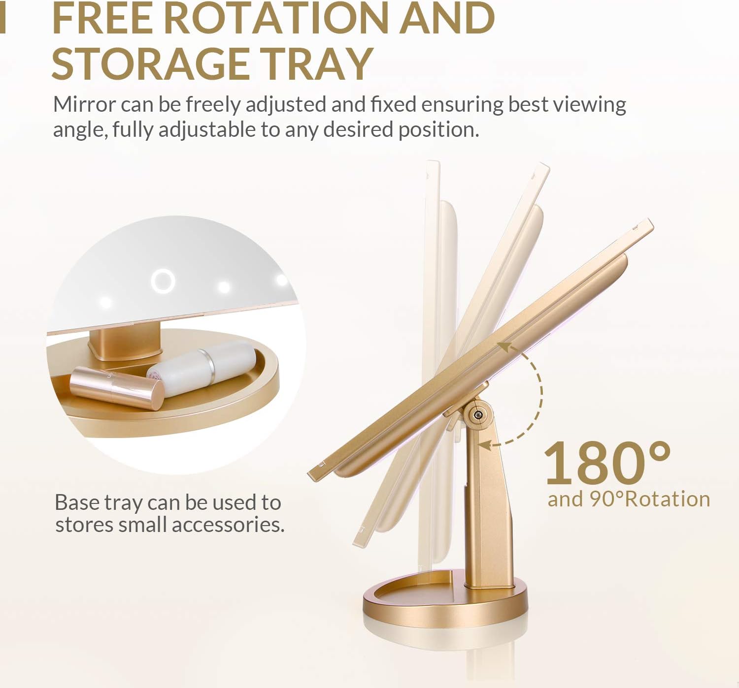 EASEHOLD Makeup Mirror with Lights 21 LEDs Lighted Vanity Mirror 2X 3X Magnifying 180 Degree Adjustable Desk Mirror with Touch Screen Dual Power Supply Countertop Trifold Cosmetic Mirror -