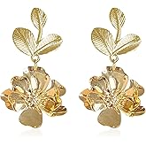 Aishgjia Boho Flower Earrings for Women Cute Dangle Drop Gold Leaf Floral Studs Hook Statement Jewelry Sweet Earrings