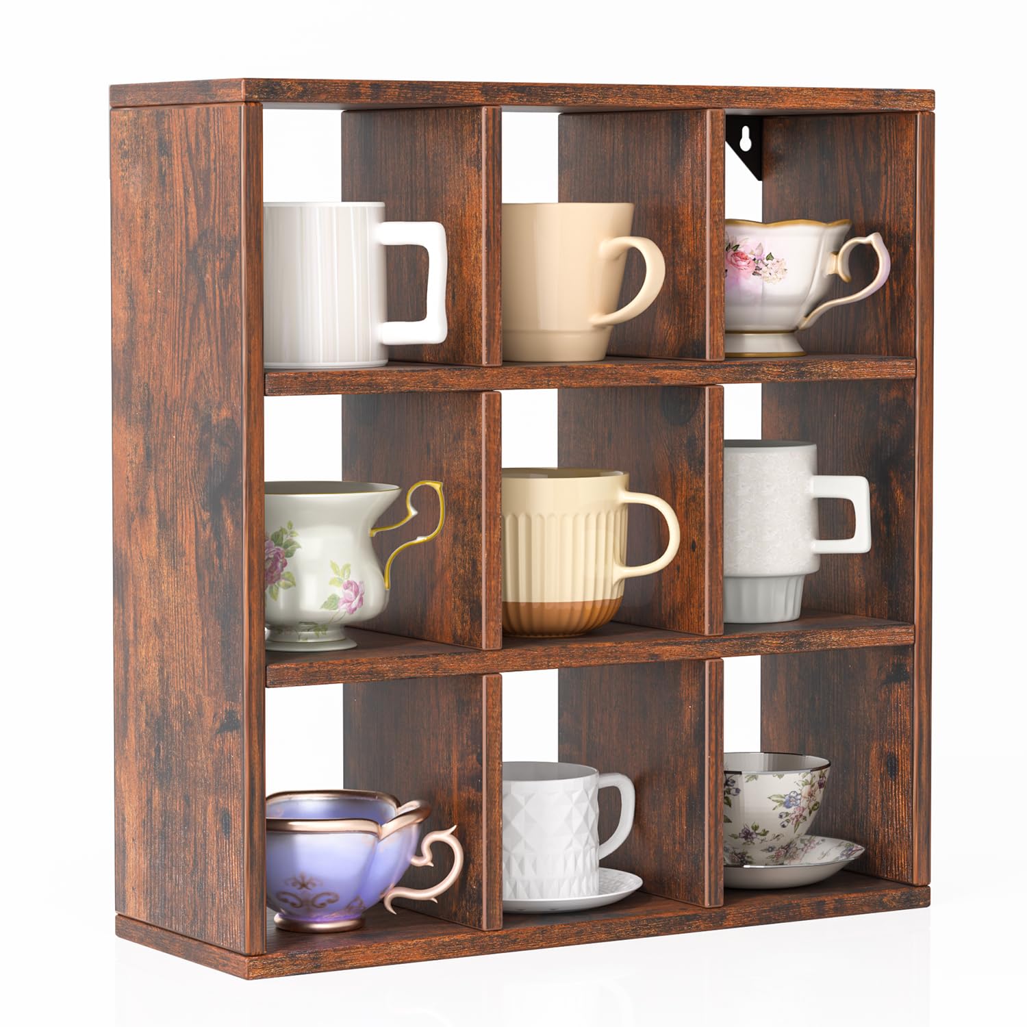 Photo 1 of ****Missing piece****Helsin 9 Grid Vintage Coffee Mug Display Rack, 16inch Wall Mounted Wooden Curio Shadow Box Shelf, Cup Floating Shelves Display and Organizer (Bronze)