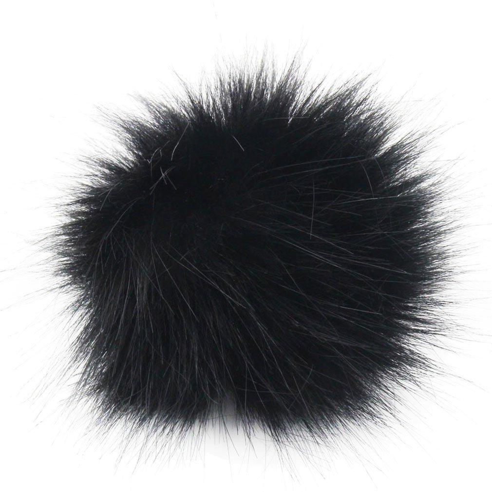 Furling Pompoms DIY Faux Fox Fur Fluffy Pompom Ball for Knitting Hats,Bags, Keychains,Shoes 3.9in Pack of 12pcs (Black)