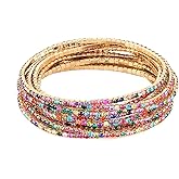 HZMAN 10 Pcs Tennis Bracelets Set for Women 14K Gold Plated Dainty Cubic Zirconia Adjustable Stackable Stretch Bracelet Wedding Party Jewelry Gift