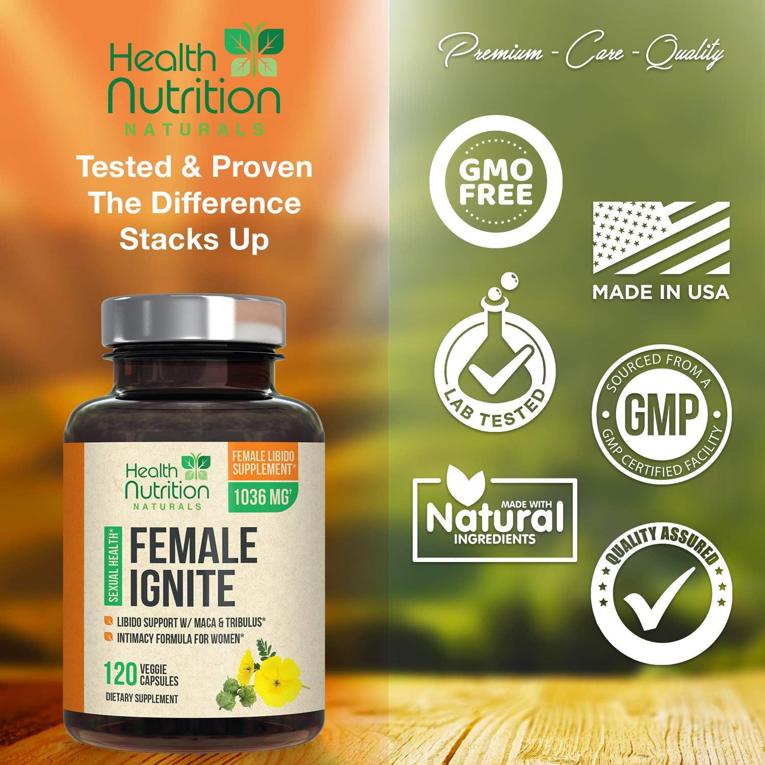 Female Libido Supplement with Maca, Tribulus & Horny Goat Weed 1000mg for Excitement, Desire & Energy Vitamins for Women - B12, Red Panax Ginseng, Dong Quai & Gingko - 120 Capsules: Health & Personal Care
