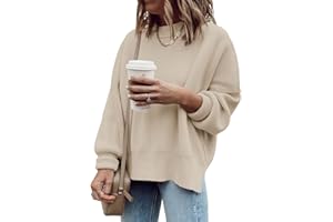 Imily Bela Womens Oversized Tunic Sweaters Fall Slouchy Long Sleeve Ribbed Knit Side Slit Pullover Jumper