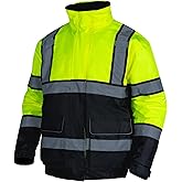 FONIRRA High Visibility Safety Bomber Jackets with Fleece Liner,ANSI Class 3 Reflective Waterproof Jacket for Men