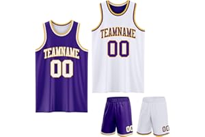 Custom Purple White and Yellow Reversible Basketball Jerseys and Shorts Set, Design Your Own Sportswear Personalized Training