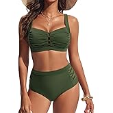 Hanna Nikole Women's Bikini Sets High Waisted, 2 Piece Bathing Suit Tummy Control, Push Up Cutout Ruched Swimsuit Beachwear