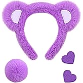 Clovilet 3 Pcs Bear Cosplay Set Bear Headband Tail &Iron-On Patch Accessory Set for Animal Costume (Purple)
