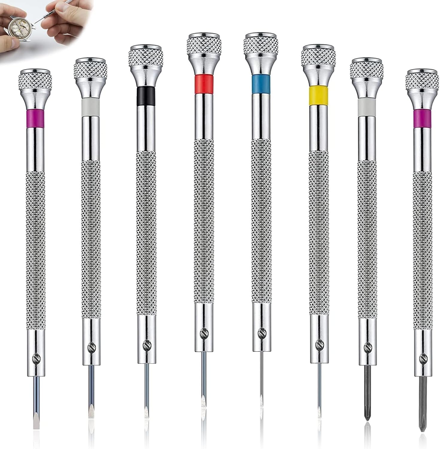 8 Pieces Watchmakers Jewelers Screwdrivers Set, 0.6-1.6mm Precision Screwdrivers Set, Glasses Screwdriver Set, Small Flathead and Phillips Hex Screwdriver Set, for Repairing Watch, Eyeglasses, Jewelry