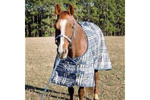 Jeffers Poplar Head 1200 Denier Turnout Sheet for Horses, 0g Polyfill, 66"- Waterproof Lightweight Horse Blanket, Adjustable Chest Belly Straps, Tail Flap, Stable Blanket -Hamilton Blue & Slate Plaid