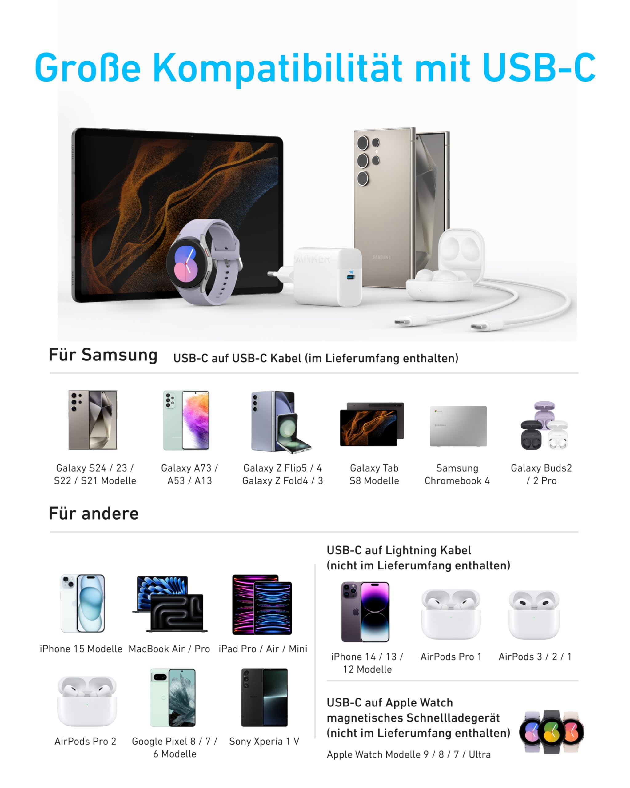 Anker 45W USB C Ladegerät, iPad Ladegerät, PPS-Schnellladen Netzteil für Samsung Galaxy S24 Ultra/S24/S23+/S23/S22/Note20, iPhone 17/Pro/Pro Max/iPhone Air/16/15, Pixel (1x 1,5m Kabel inkl.) 4