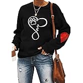 Valentine's Day Long Sleeve Sweatshirts Women Love Heart Print Graphic Shirts Pullover Tops Casual Blouse