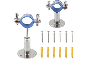 bociloy 304 Stainless Steel Wall Mount Ceiling Mount Pipe Supports, Adjustable Pipe clamp Fixed Support Pipe Strap Bracket for 1inch (32-35mm ) Diameter Tubes, Adjustable Height 50-100mm, 2PCS