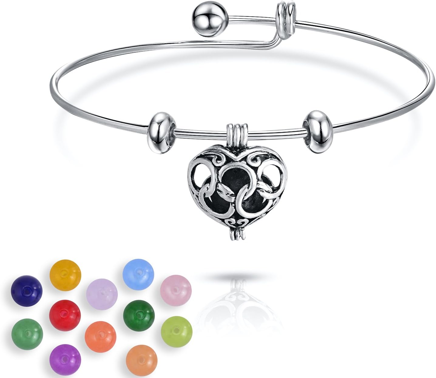 JEWMAY Yumei Jewelry Oval Diffuser Locket Expandable Bangle Adjustable Wire Blank Bangle Bracelet with Lava Bead