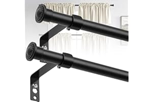 COGARDENSHOWER Black Curtain Rods for Windows 48 to 84” - 5/8 Inch Metal Curtain Rod 2 Pack,Heavy Duty Rustic Drapery Rods with Brackets - Matte