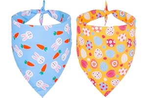 PTDECOR Easter Dog Bandana 2 Pack, Reversible Dog Holiday Festival Scarf, Multi Size Offered, Easter Bandanas for Medium Large Dogs Pets (Blue&Orange, Large)