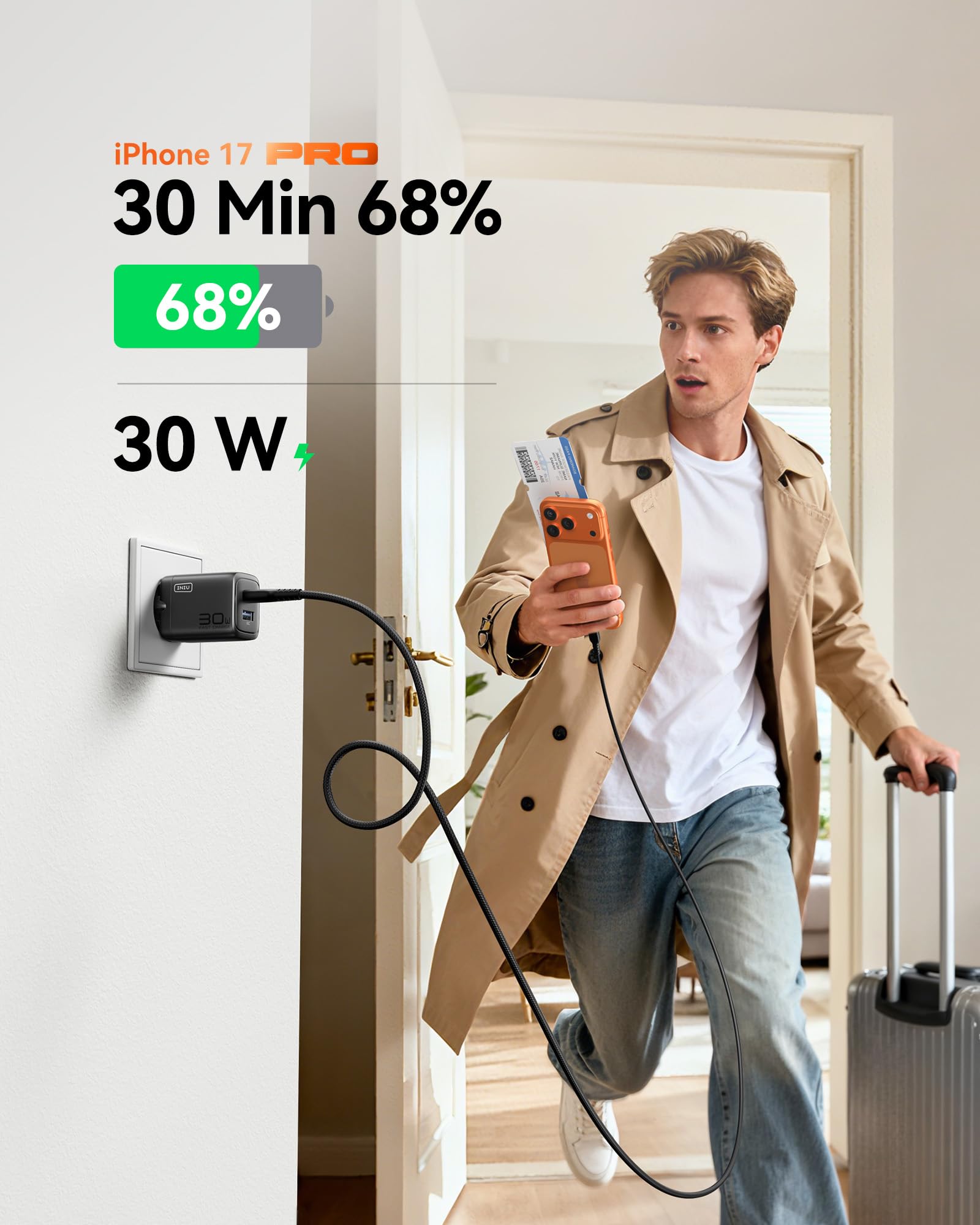 INIU 30W USB C Ladegerät, PD GaN Tech Schnellladegerät mit Schnellladekabel USBC, iPad Netzteil Adapter für iPhone 17 16 15 Pro Max, iPad Air 13, Samsung S25 S24 Ultra, Xiaomi 17 Ultra, Pixel 10 9a 2