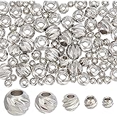 PH PandaHall 100pcs Round Spacer Beads 5 Sizes Brass Faceted Beads Round Metal Spacer Bead Platinum Bracelet Spacers for Jewelry Making Bracelet Necklace DIY Craft Party Decoration 2.5/3/4/5/6mm