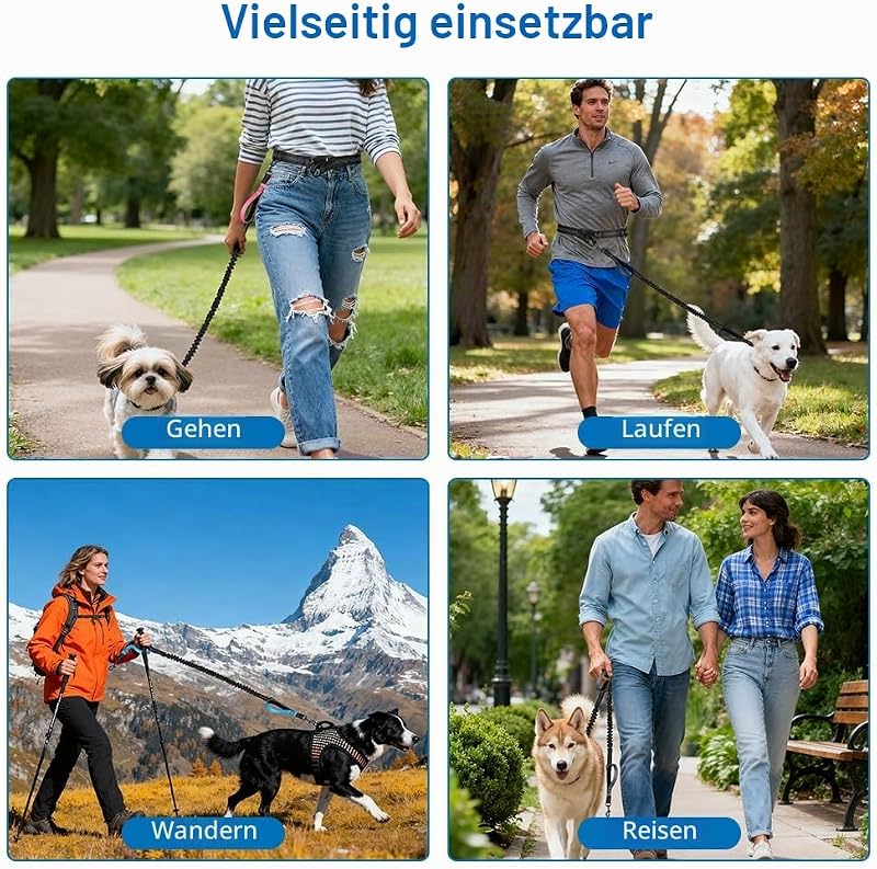 Joggingleine Hunde Freihändig mit Bauchgurt für Kleine Hunde Schwarz — Foto 7 von 7