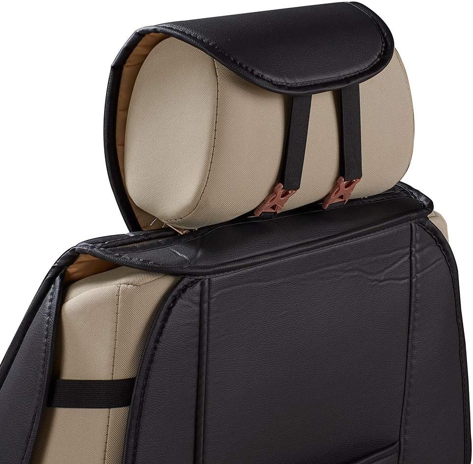 JSCARLIFE PU Leather Auto Car Seat Covers Universal Car Seat Cover Cushion Back Support Waist Massage (Black) - Image 4