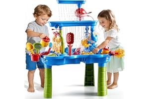 JUKUDAHU 3-Tier Sand and Water Table Toys for Kids Aged 3 4 5 6 7 8, Outdoor Activity Playset Sensory Play Table with Beach T
