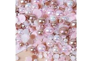 Niziky 1100PCS Flatback Pearls and Rhinestone, Mixed Size 3mm-10mm AB Color Resin Rhinestones Half Pearls for Crafts, 30g Half Round Flatback Pearls Rhinestones for Nail Face Art Crafts