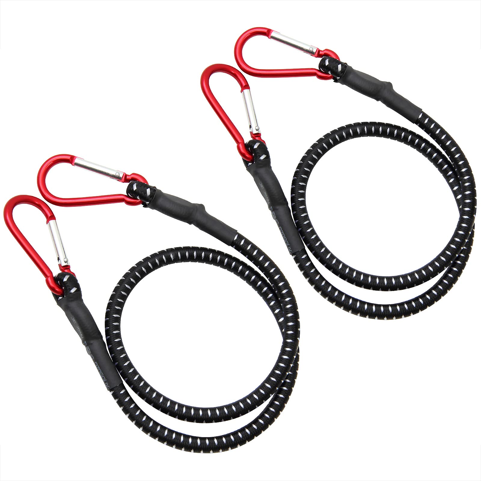 DEUBA® 2x Bungee Cords with Carabiner Hooks Clips 100cm | 39" Stretchy Rubber Tension Luggage Strap | Sturdy Weather Resistant Expanding | For Camping, Tarps, Bike Rack, Tent Car | Black/Red