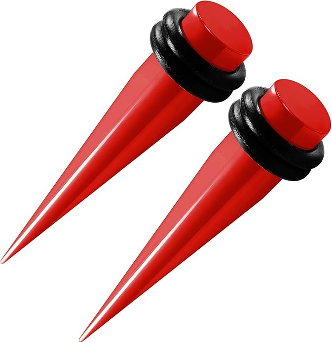 Pair of Red Acrylic Double Zero Gauge 10mm Taper Expander Double O