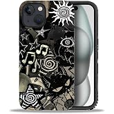 Bvkilrvc for iPhone 15 Case, Dark Gothic Grunge Black Cat Pattern Print Matte Phone Case Funny Liquid Silicone Case Impact Resistant Anti-Scratch Shockproof Protective Cover
