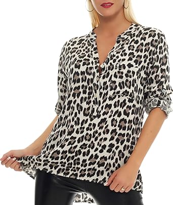 Malito Damen Bluse mit Leo Muster | Tunika mit ¾ Armen | Longsleeve mit Animal Print | Elegant - Oversize - Shirt 6702