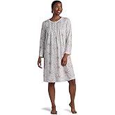 Miss Elaine Women's Short Brushed Back HoneyComb Knit Nightgown, Long Sleeve, Sleepwear & Loungewear