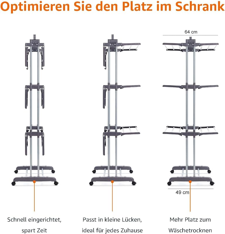 Turm-Wäscheständer für innen mit faltbaren Flügeln, Garten, Grau, 4-stufig, 126 x 64 x 173 cm (L x W x H) — Foto 4 von 8