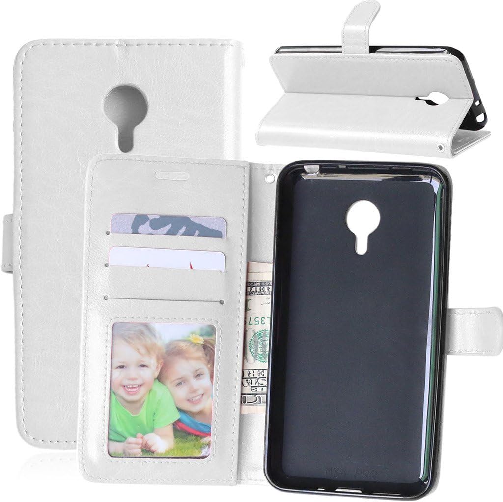 FUBAODA for Meizu MX4 Pro Case, [Free Charger Data Sync Cable] Flip PU Leather Wallet with Cards Holder, Stand and Soft Rubber TPU Phone Case for Meizu MX4 Pro (5.5 inch) (White)