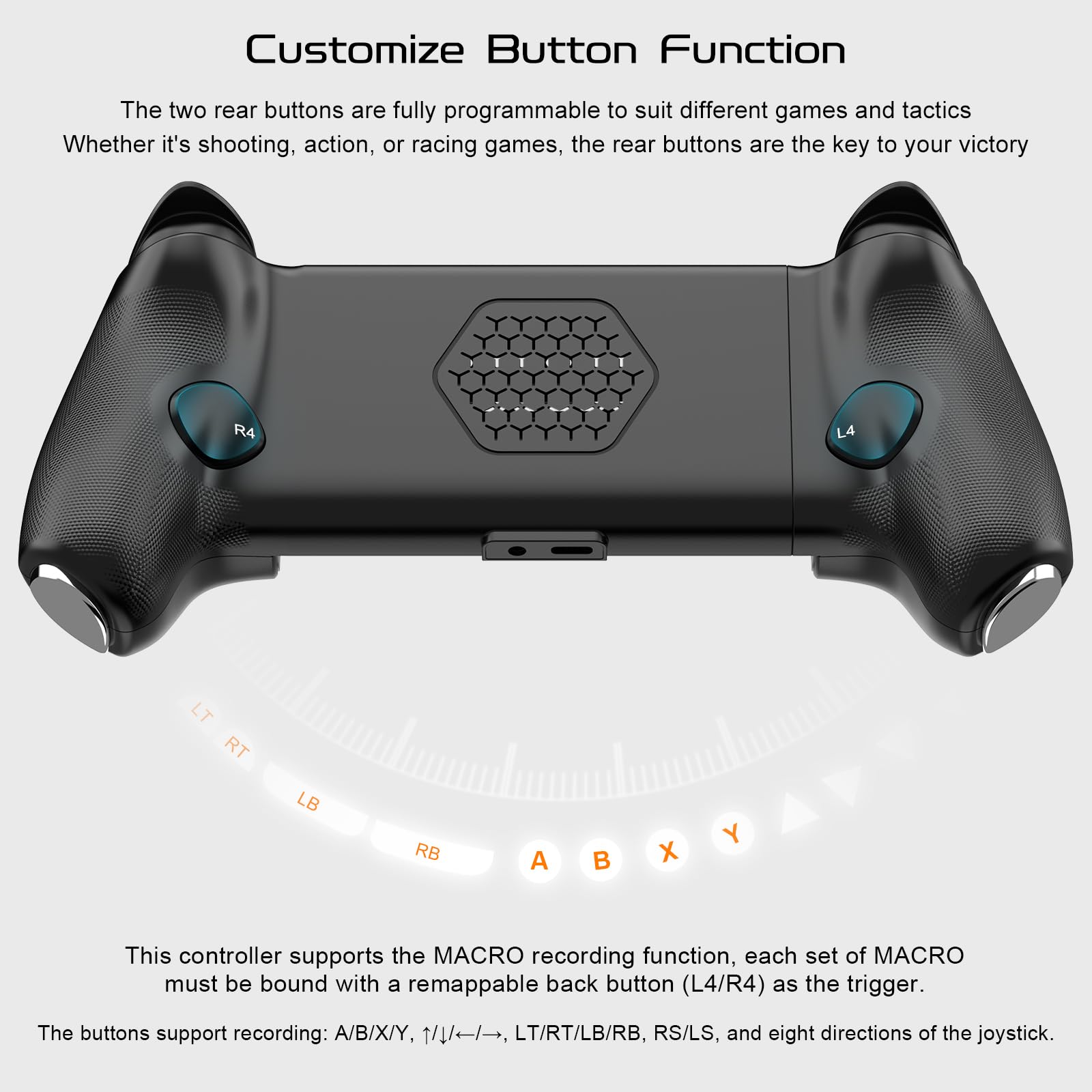 Joso Phone Controller für iPhone 15/iPhone 16 Serie für Android (USB-C), Remote Player Gamepad für PS5/PS4/Xbox Konsole mit Hall Effekt Joysticks/Hall Trigger, 2 Mappable Tasten, 3.5mm Audio Jack 5