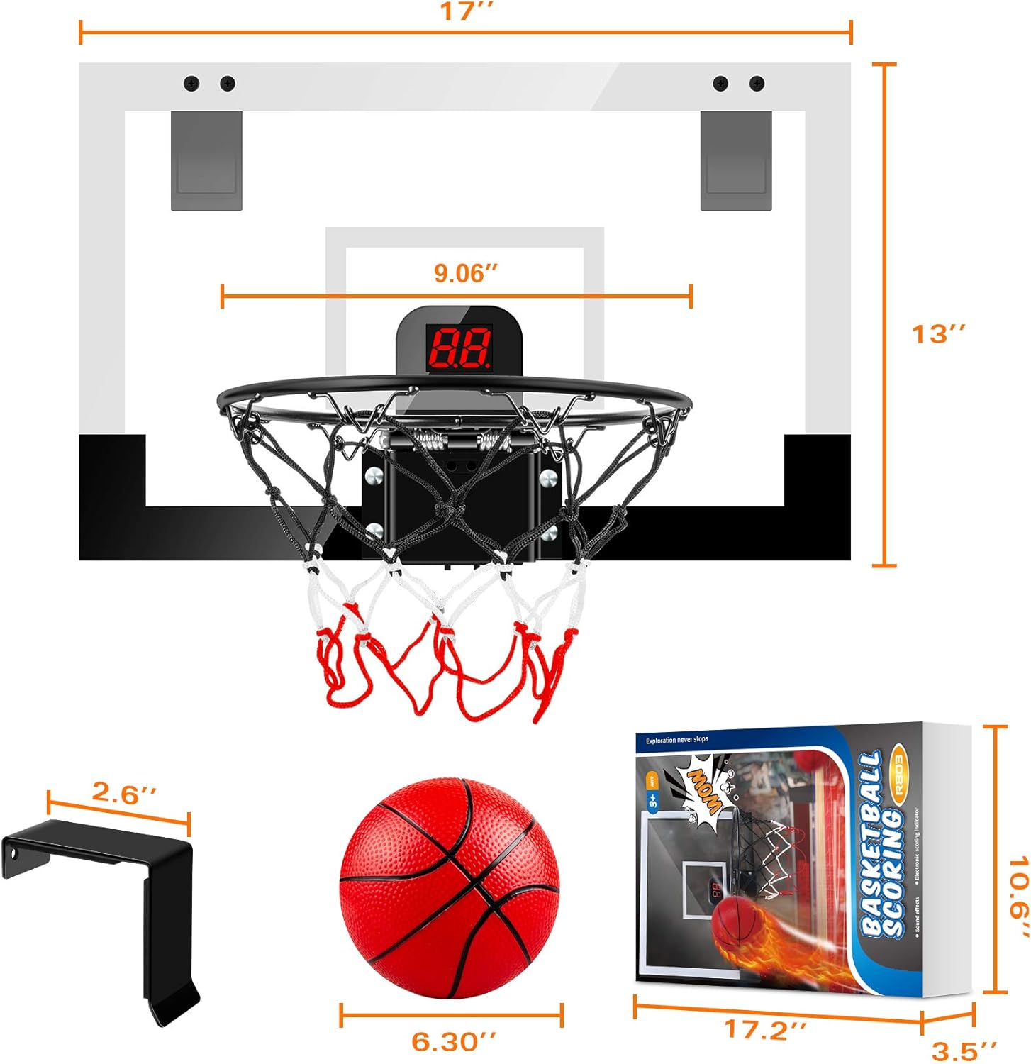 TREYWELL Indoor Mini Basketball Hoop for Kids and Adults, 17"X13" Basketball Set for Door Wall Room with 3 Balls & Electronic Scoreboard - Basketball Toy Gifts for Boys Girls Teens: Sports & Outdoors