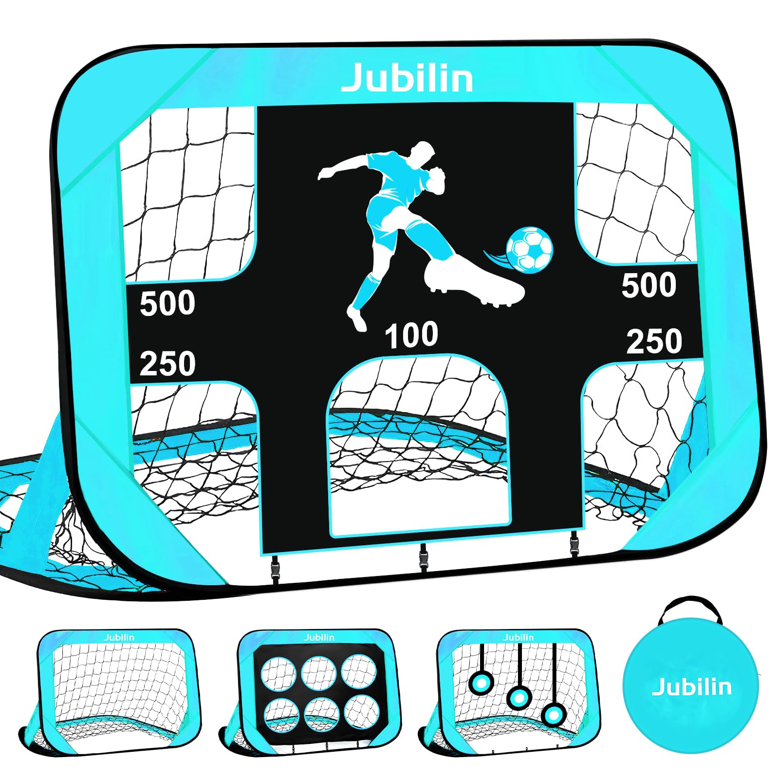 Jubilin Football Goal, 4 Modes Pop Up Football Goals for Kids, Foldable and Portable Soccer Goal net with Carry Bag, Football Training Equipment for Indoor, Outdoor, Gifts for Boys Girls-Blue