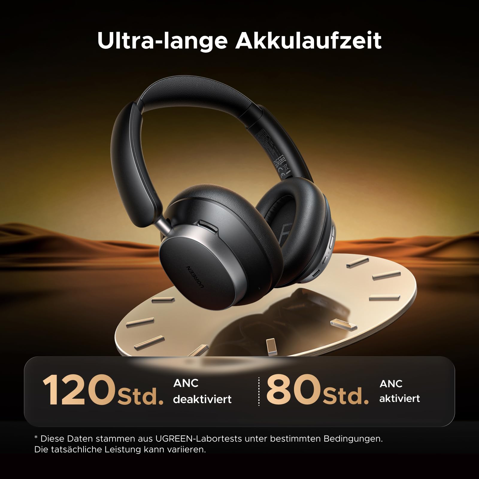 UGREEN Studio Pro kopfhörer Kabellos Bluetooth Over Ear mit Hybrid Adaptive Active Noise Cancelling, Bluetooth 6.0, Hi-Res Dual, LDAC, 120h Spielzeit, Spatial Audio, EQ in App, Duale Verbindung 5