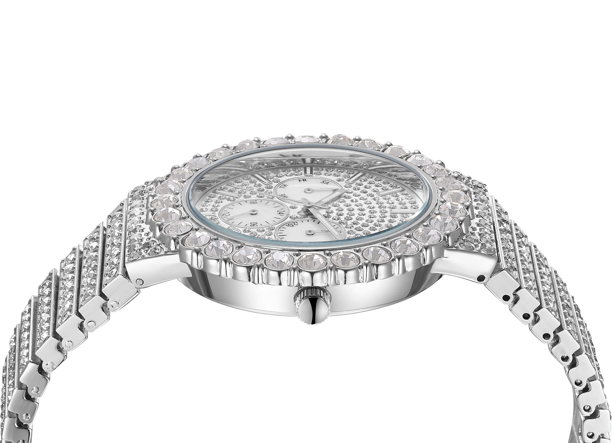 Men Diamond Watch Full Iced Out Quartz Analog Watches for Men Bling Hip Hop Stainless Steel Day Date Waterproof