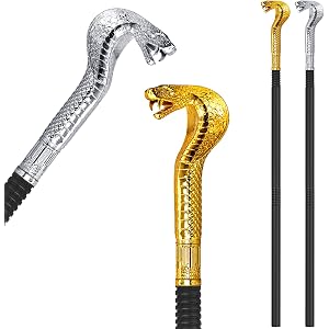 Hiboom 2 Pcs Pimp Cane Gold and Silver Walking Canes Vintage Staff Prop Stick Costume Accessories for Party Cosplay