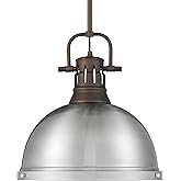 Golden Lighting Duncan 1-Light Pendant with Rod in Rubbed Bronze with Pewter
